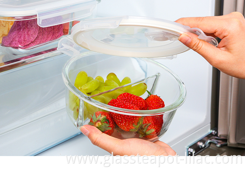 Lilac FREE Sample 900ml/1000ml homes microwave safe thermal hot insulated clear glass air tight 3 compartment food container